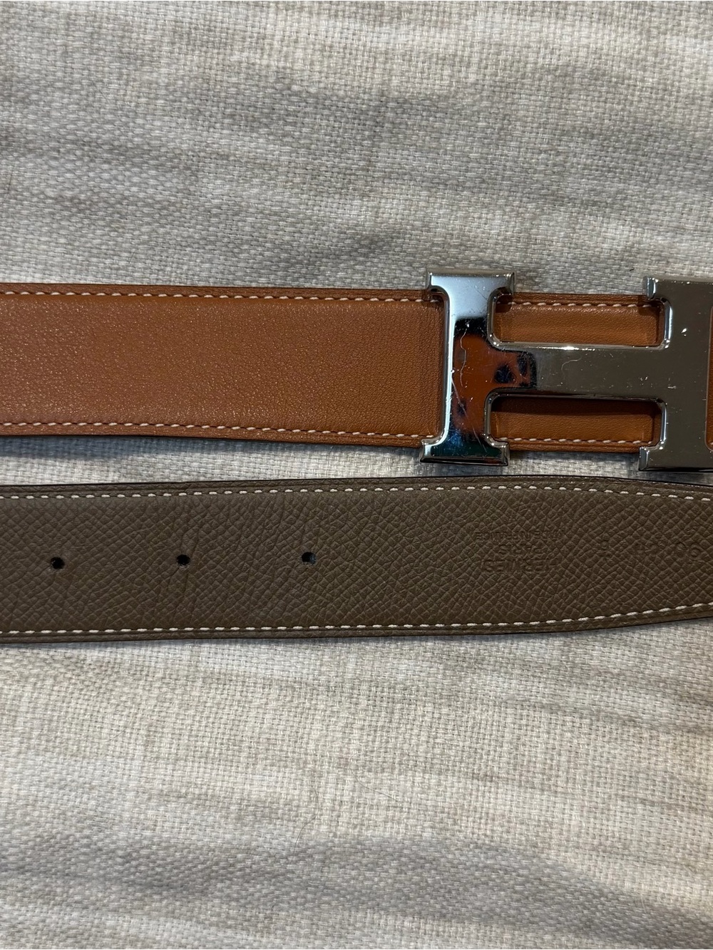 Reversible Men's Leather Belt in Brown & Tan with Silver H Buckle